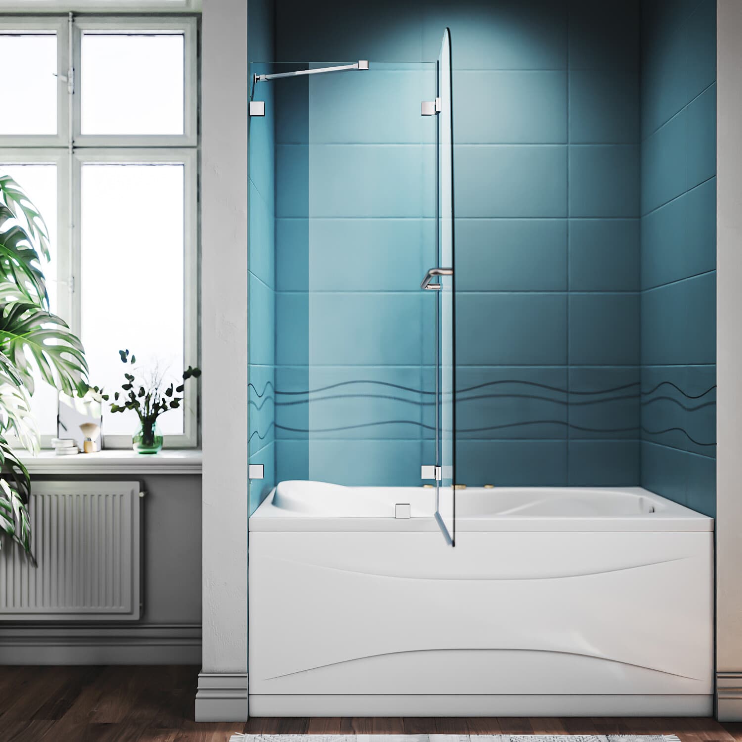 SUNNY SHOWER Bathtub Door Frameless Hinged Tub Door 48" W x 58" H Shower Door 3