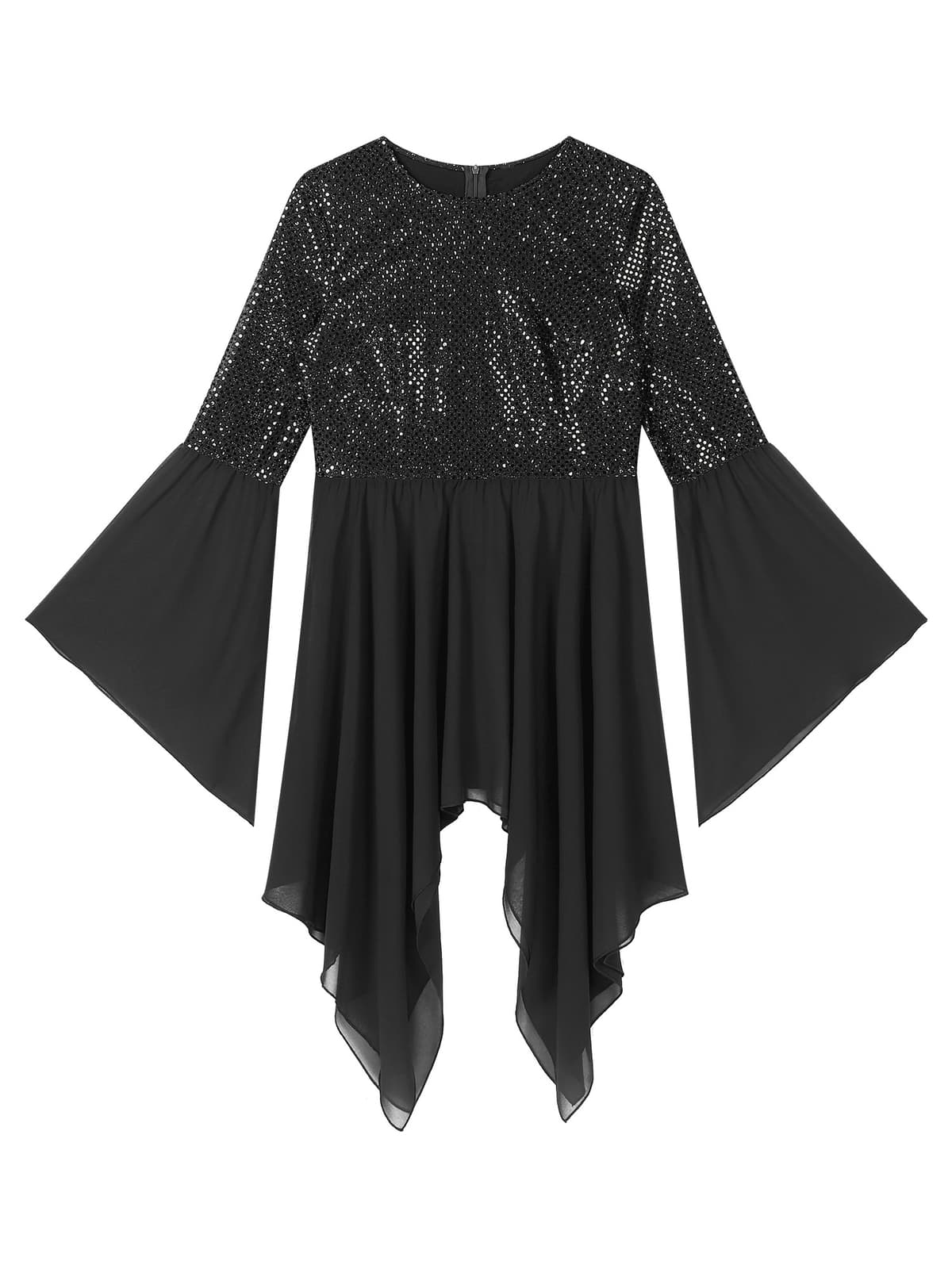 Womens Liturgical Performance Costumes Asymmetrical Round Neck Hem Dress 3