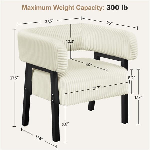 Corduroy Barrel Accent Chair with Solid Wood Legs with Pocket Coiled Seat 2