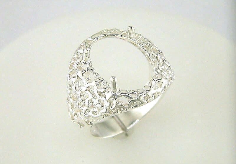 Oval Cabochon Mens Freeform Solitaire Ring Setting Sterling Silver 2