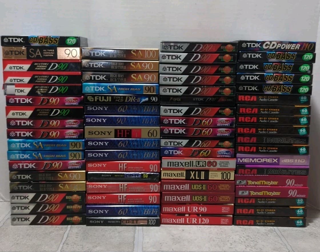 Vintage Cassette Tapes Lot Of 68 New Mixed Brand Lot Sony TDK Maxell ETC
