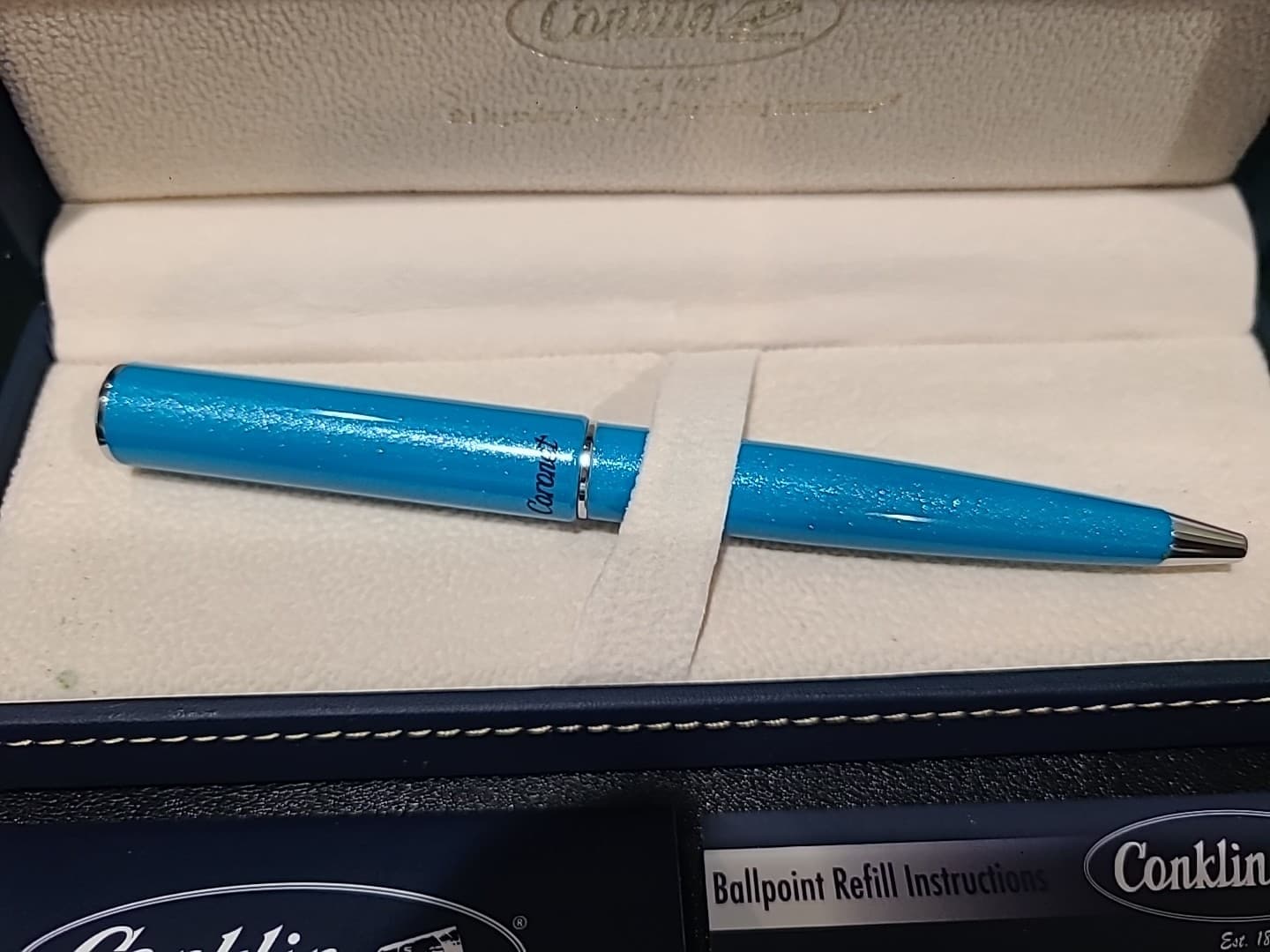 Conklin Coronet Ballpoint Pen, Turquoise & Chrome, Brand New In Box  2