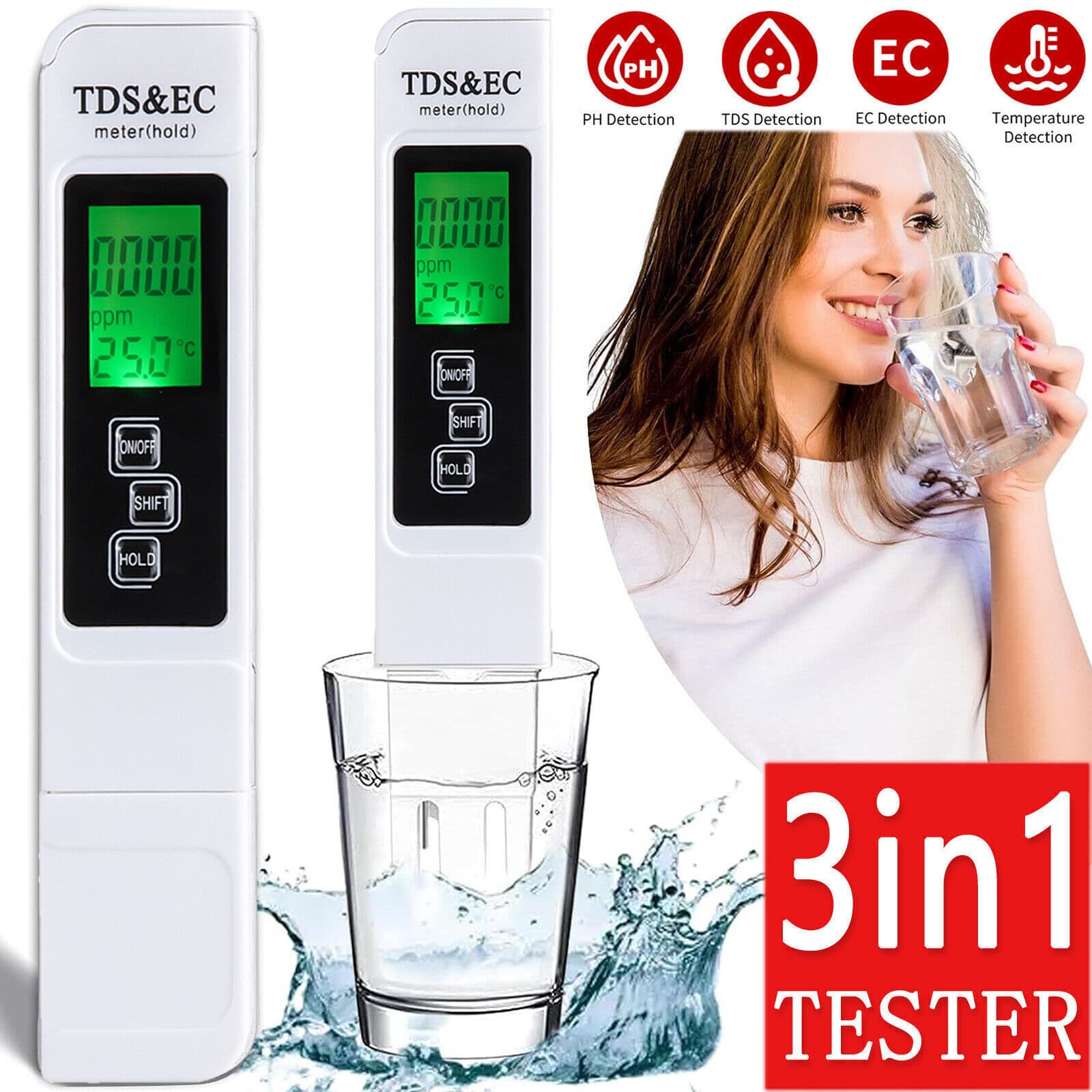 2pc TDS Meter Digital Tester Water Quality Testing Kits Drinking Water 0-9990ppm 2