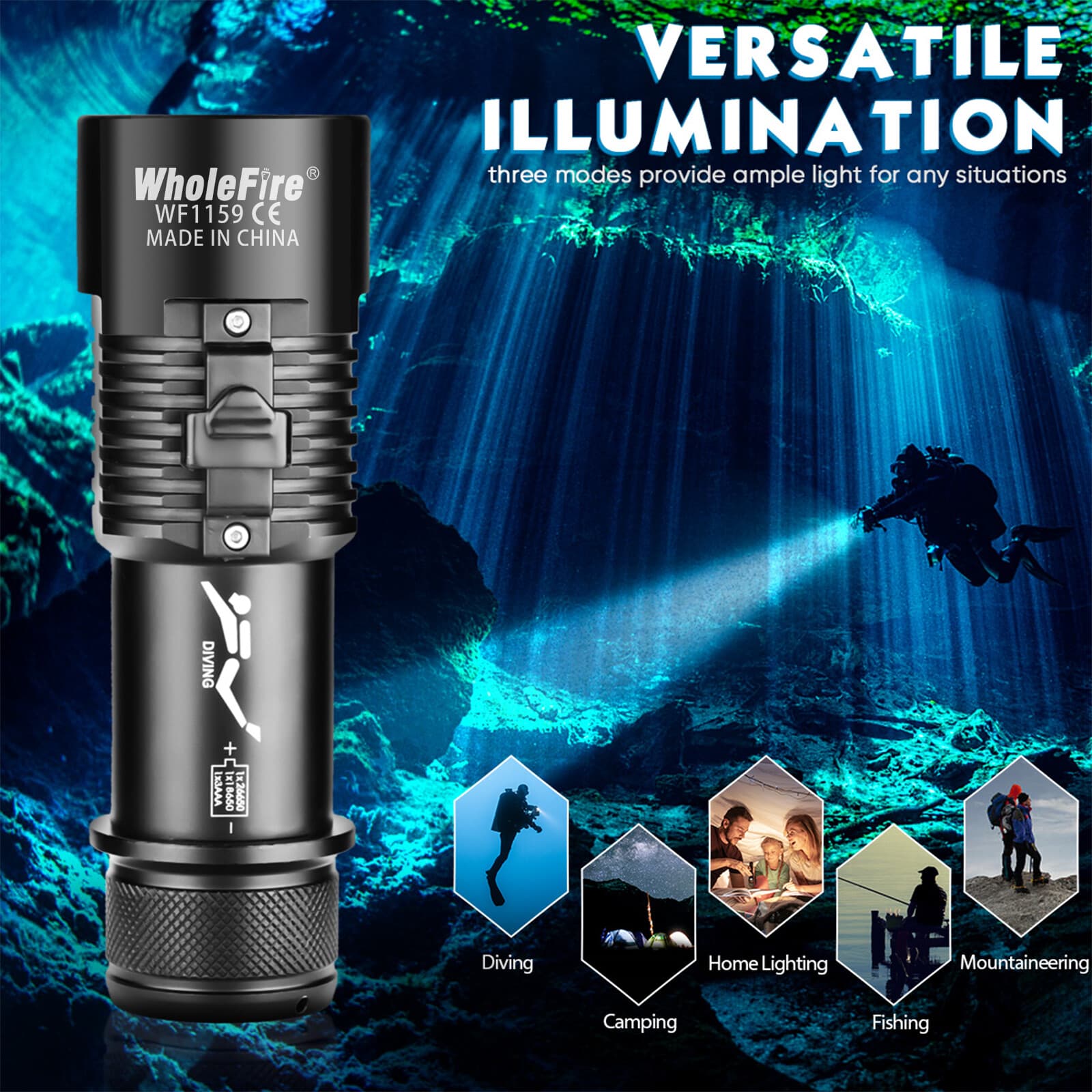9000lm Underwater LED Diving Flashlight Waterproof Rechargeable Scuba Torch Lamp 3