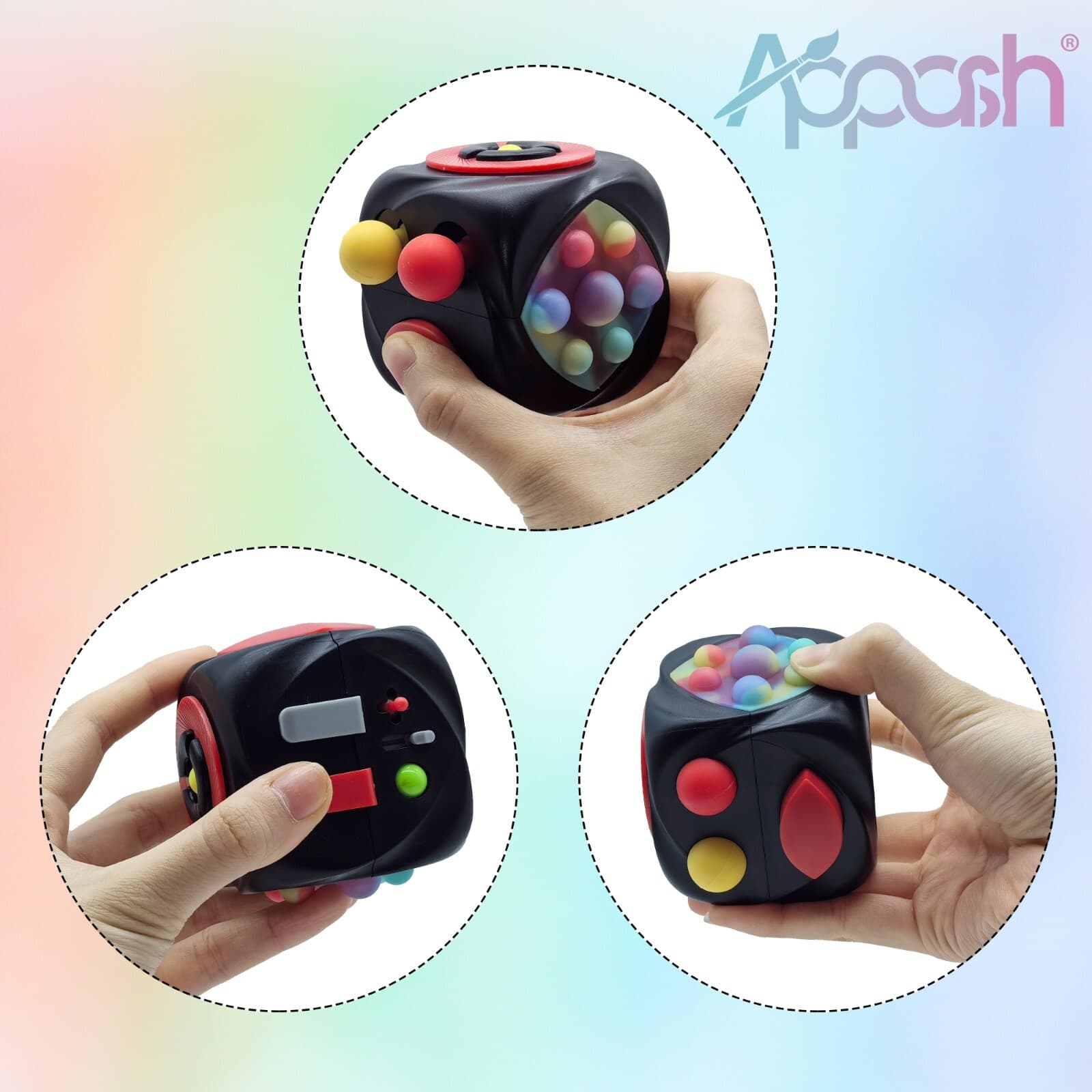 Fidget Cube Stress Anxiety Pressure Relieving Toy for Focus[Black] 3