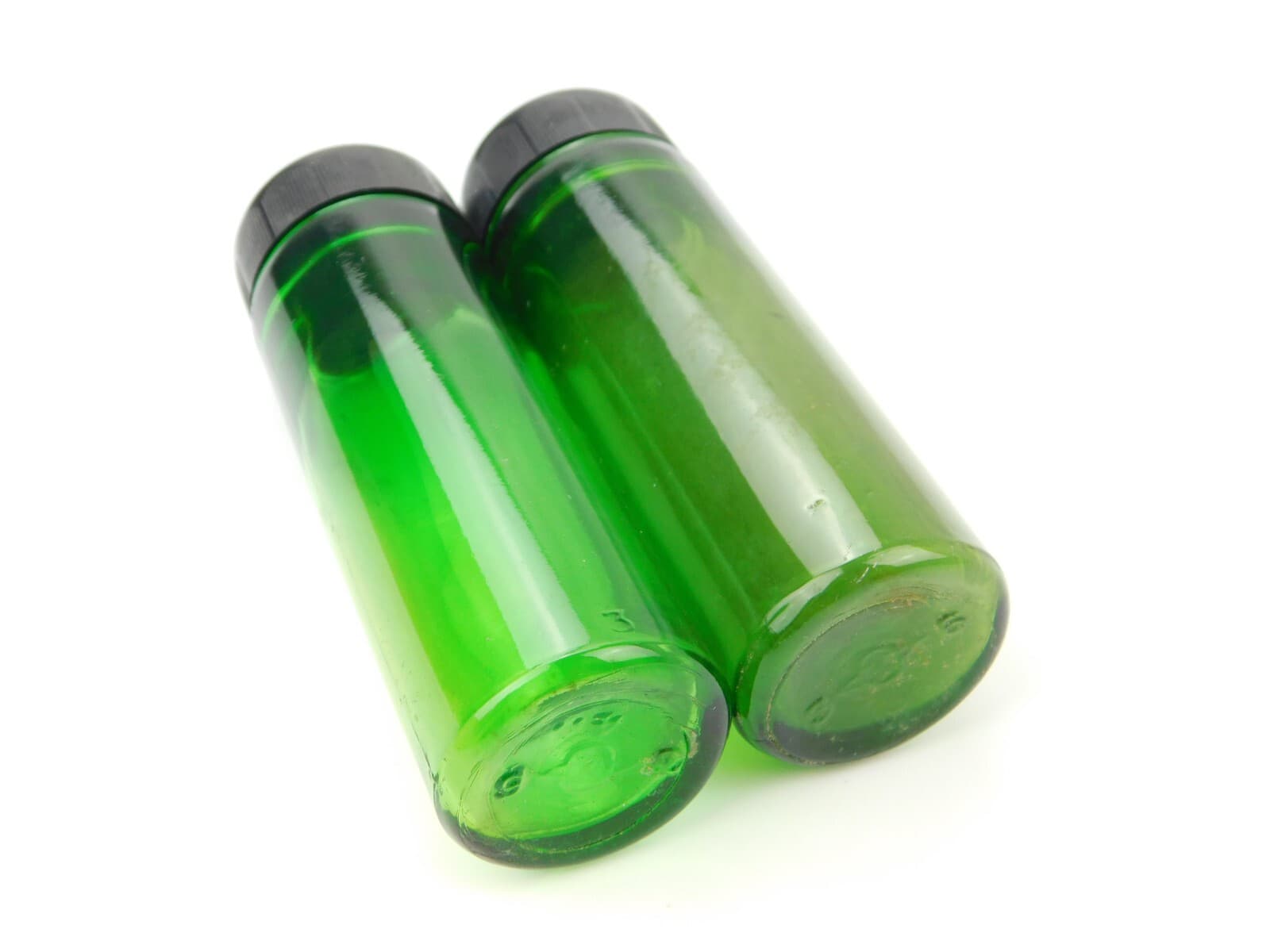 Owens Ilinois Lot of 2 Emerald Green Glass 4" Apothecary Bottles/Tubes w/lids 3