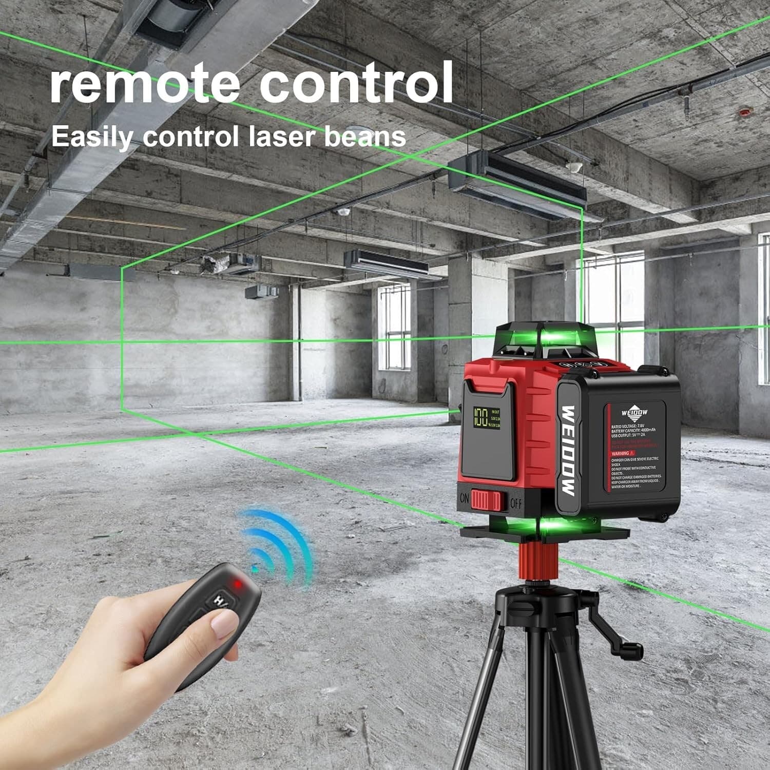 4D Laser Level 360° Self-Leveling Cross Line w/Tripod & two 4800 mAh Batteries 4