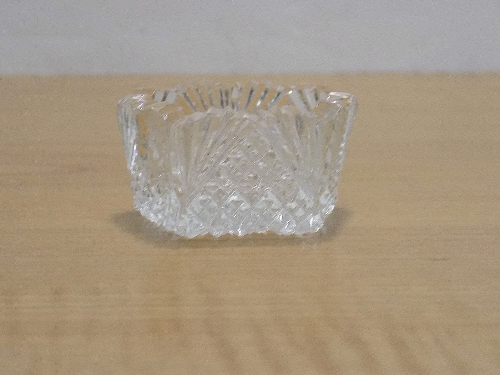 RARE PENTAGON CUT GLASS OPEN SALT CELLAR in DIAMOND & FAN PATTERN w/GRID BOTTOM 3