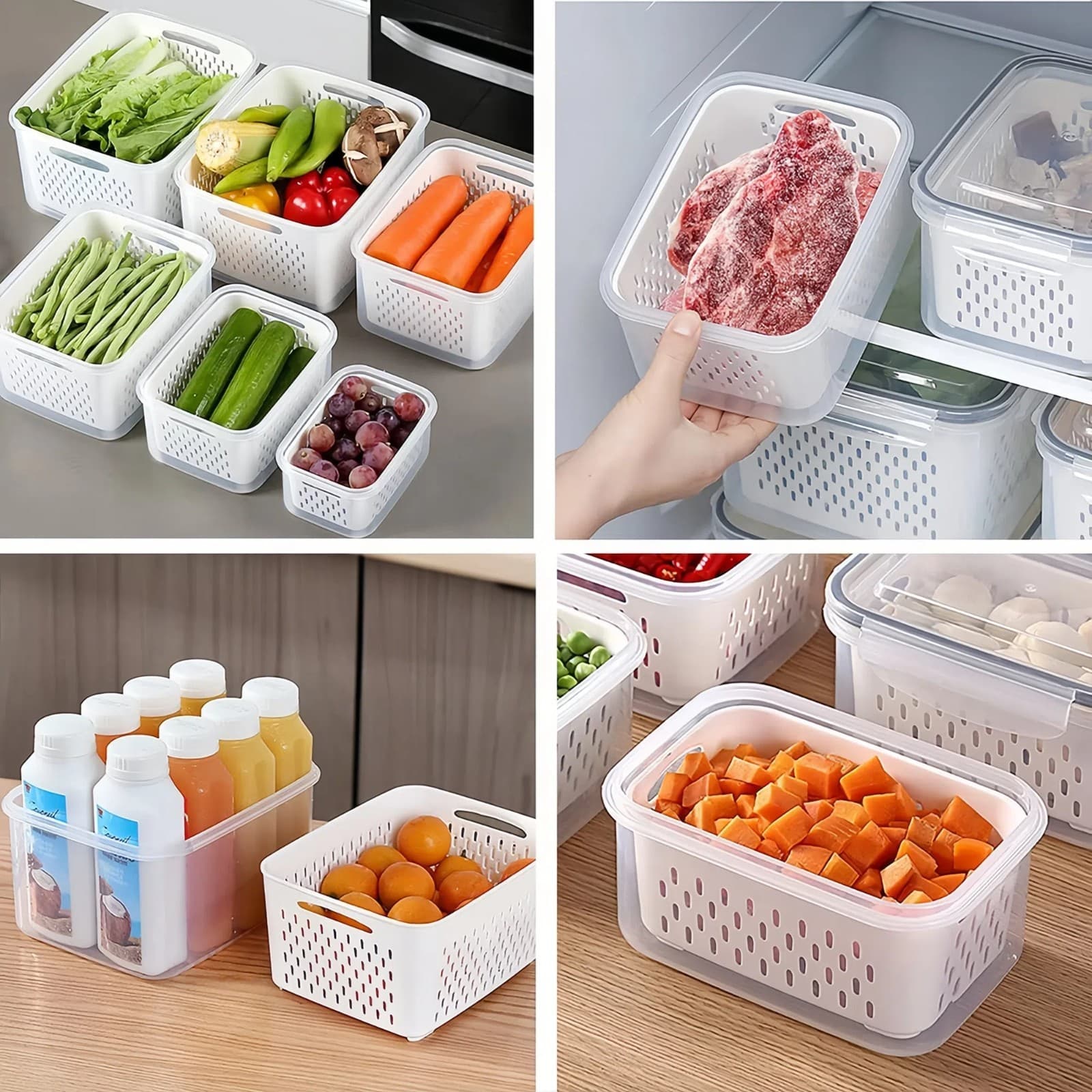 Fruit Storage Containers Set for Fridge Fresh Food with Removable Colanders 2
