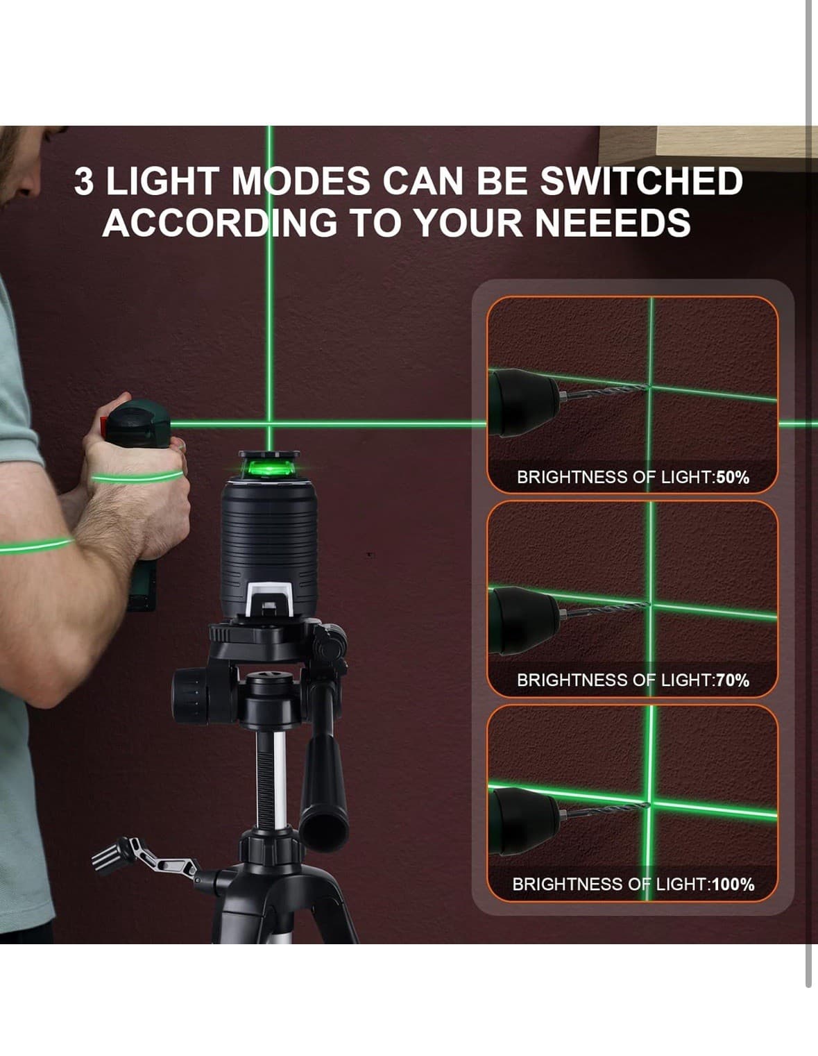 Firecore Laser Level with Tripod, 360° Self Leveling Cross Line Laser Level, Gre 5