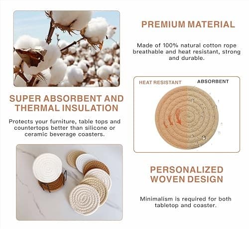 8 Pcs Drink Coasters with Holder, Coasters for Coffee Table, Brown Mix 4