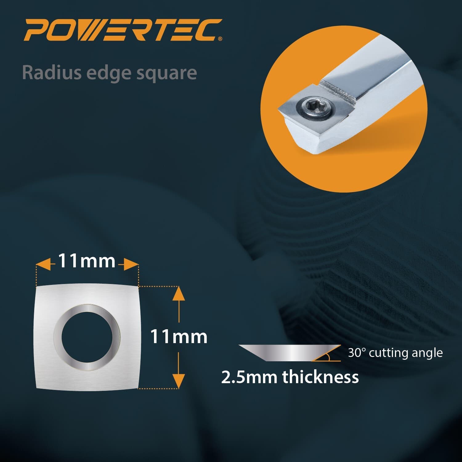 POWERTEC 4pcs Tungsten Carbide Cutter Insert Set for Wood Lathe Turning Tools 5