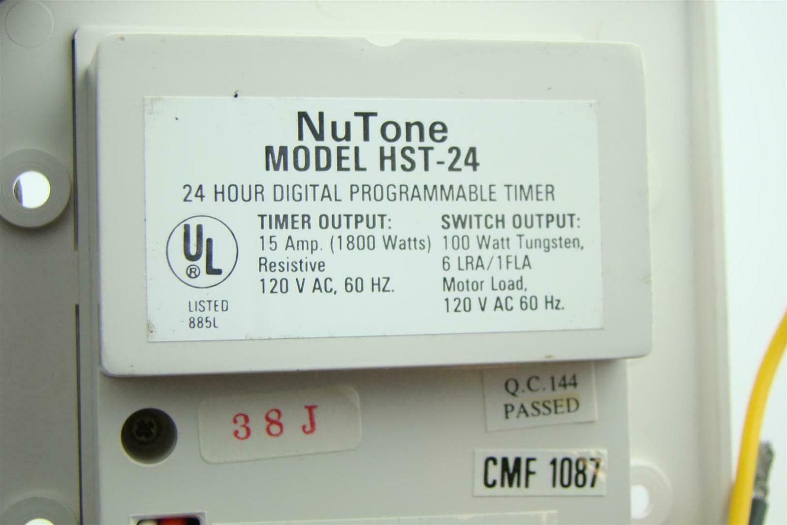 NuTone 24 hour digital Programmable timer 15 Amp 120V AC HST-24 5