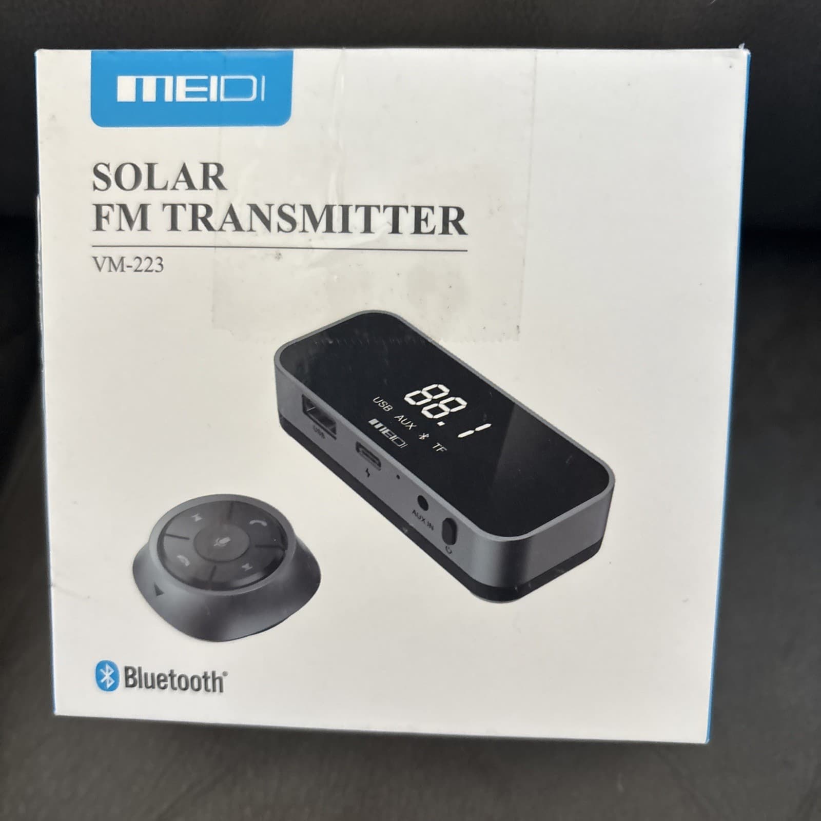 Meidi  Solar FM transmitter (Bluetooth). New Open Box 