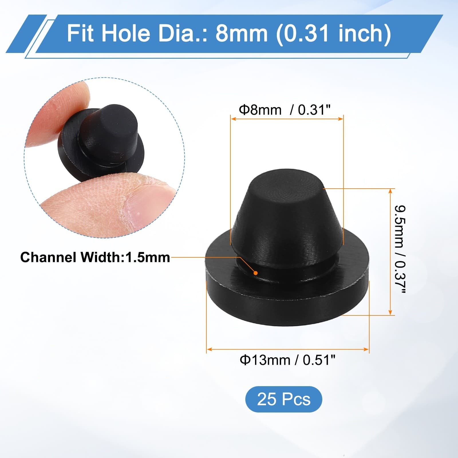 25Pcs Snug Plugs, Rubber Hole Plugs Fit 8mm (0.31 Inch) Hole Dia. Black 2