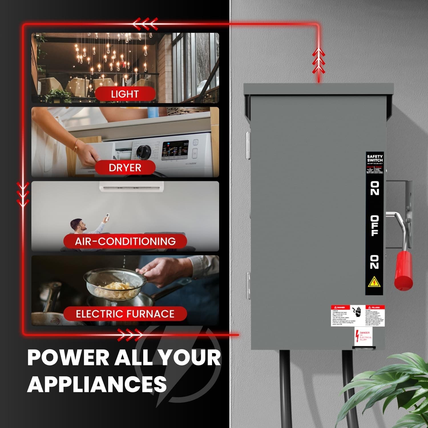 200A Manual Generator Transfer Switch,Heavy Duty 48000W General Double-Throw 5