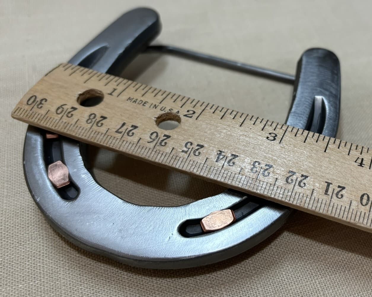 Western Style Cowboy-Cowgirl Rodeo 2” Belt Buckle Steel Horseshoe, Copper Nails 6