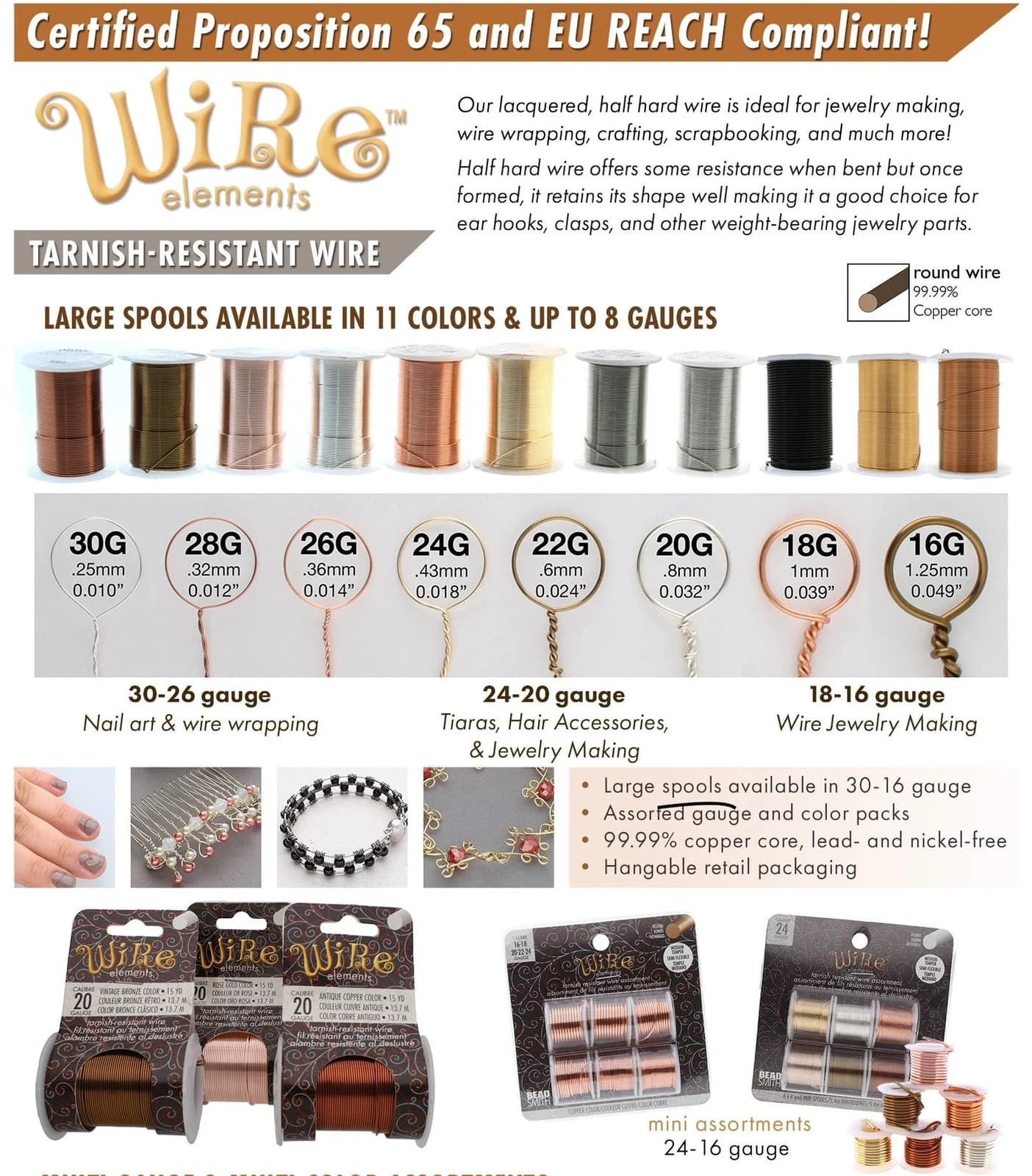 Rose Gold BeadSmith Craft Wire, 18 Gauge Tarnish Resistant Wire Elements - 10 YD 3