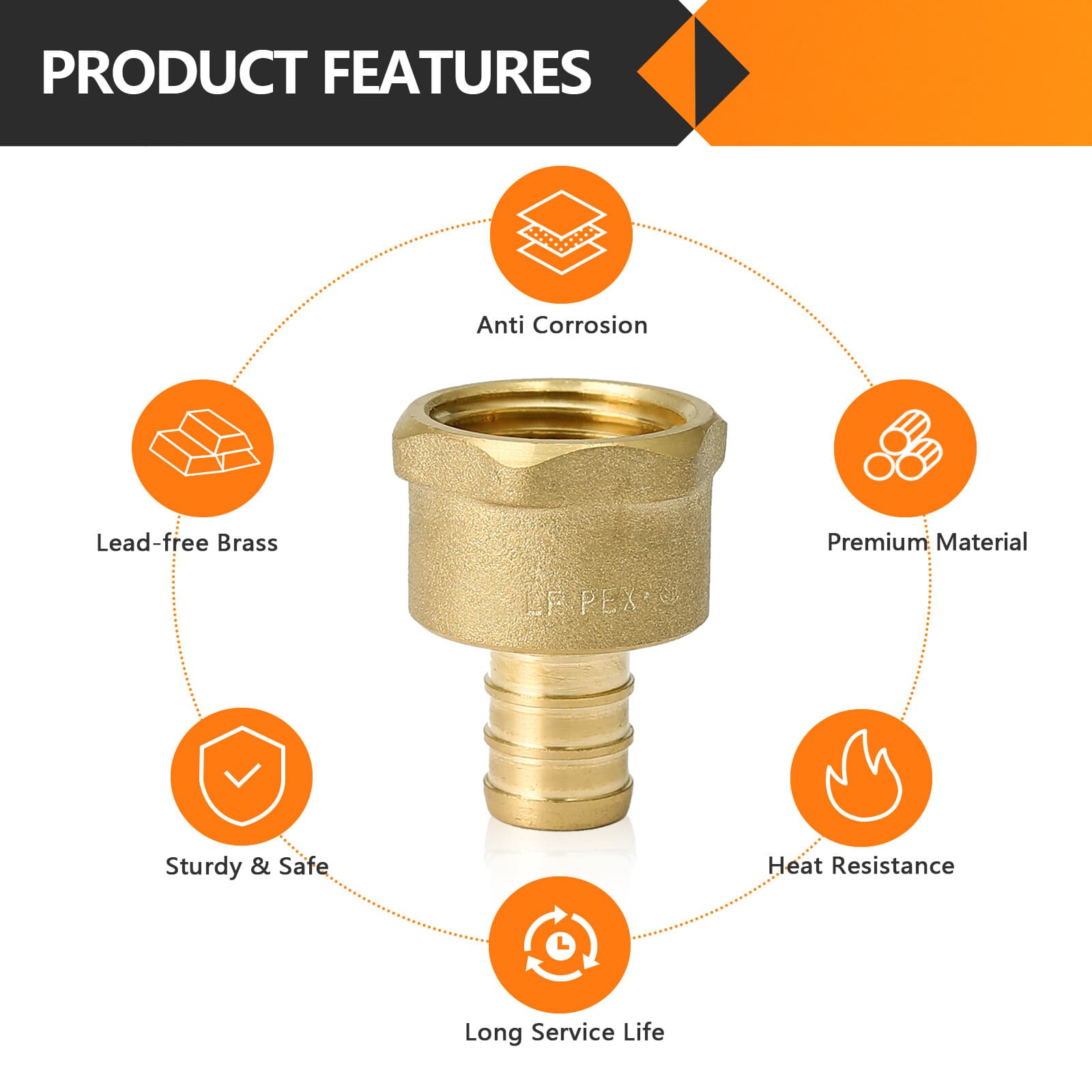 EFIELD 1/2"Pex ×1/2" Female Adapter Brass Crimp Fittings Lead Free Free Shipping 3