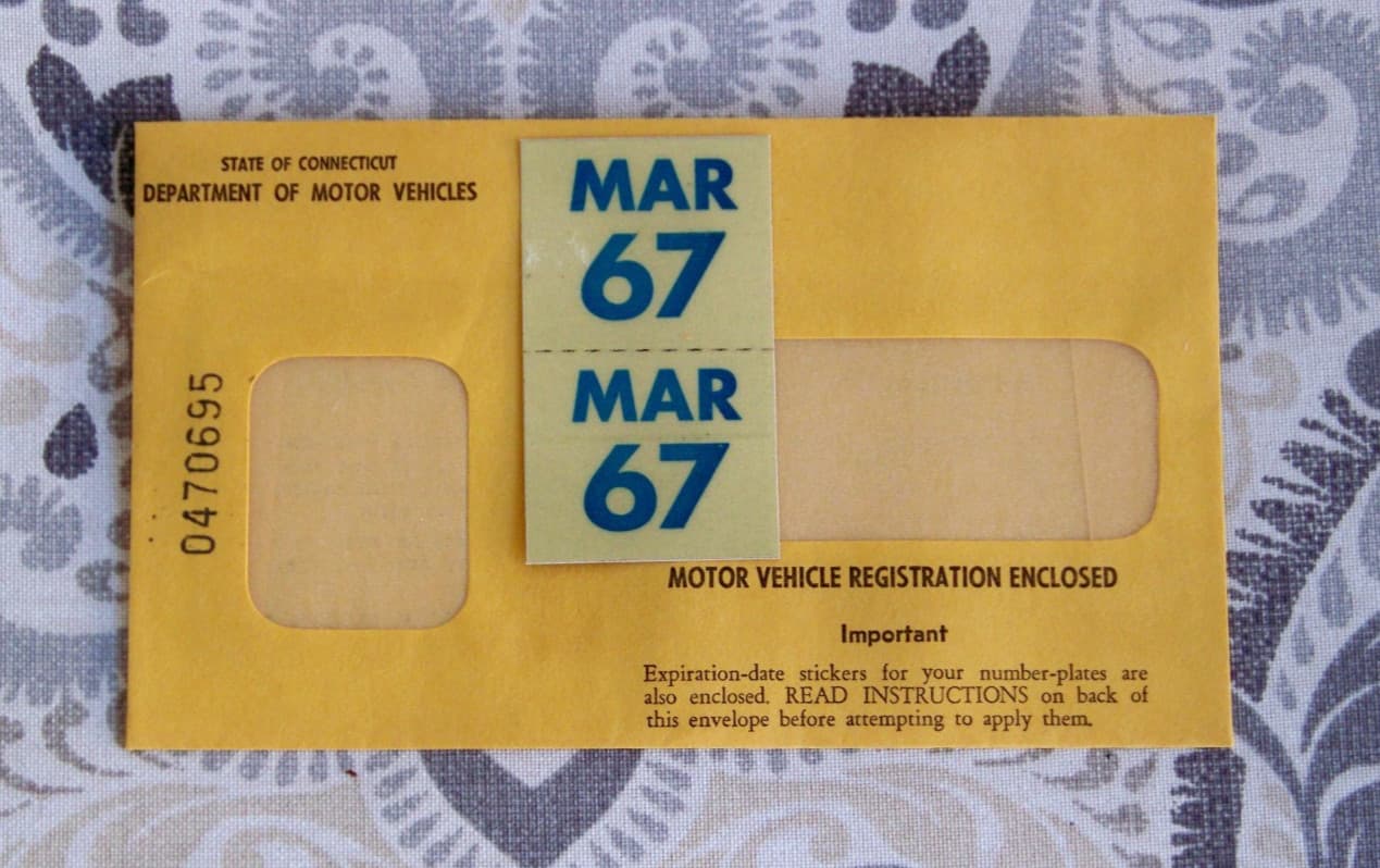 Pair 1967 Connecticut License Plate Expiration Stickers W/ Envelope Unissued NOS