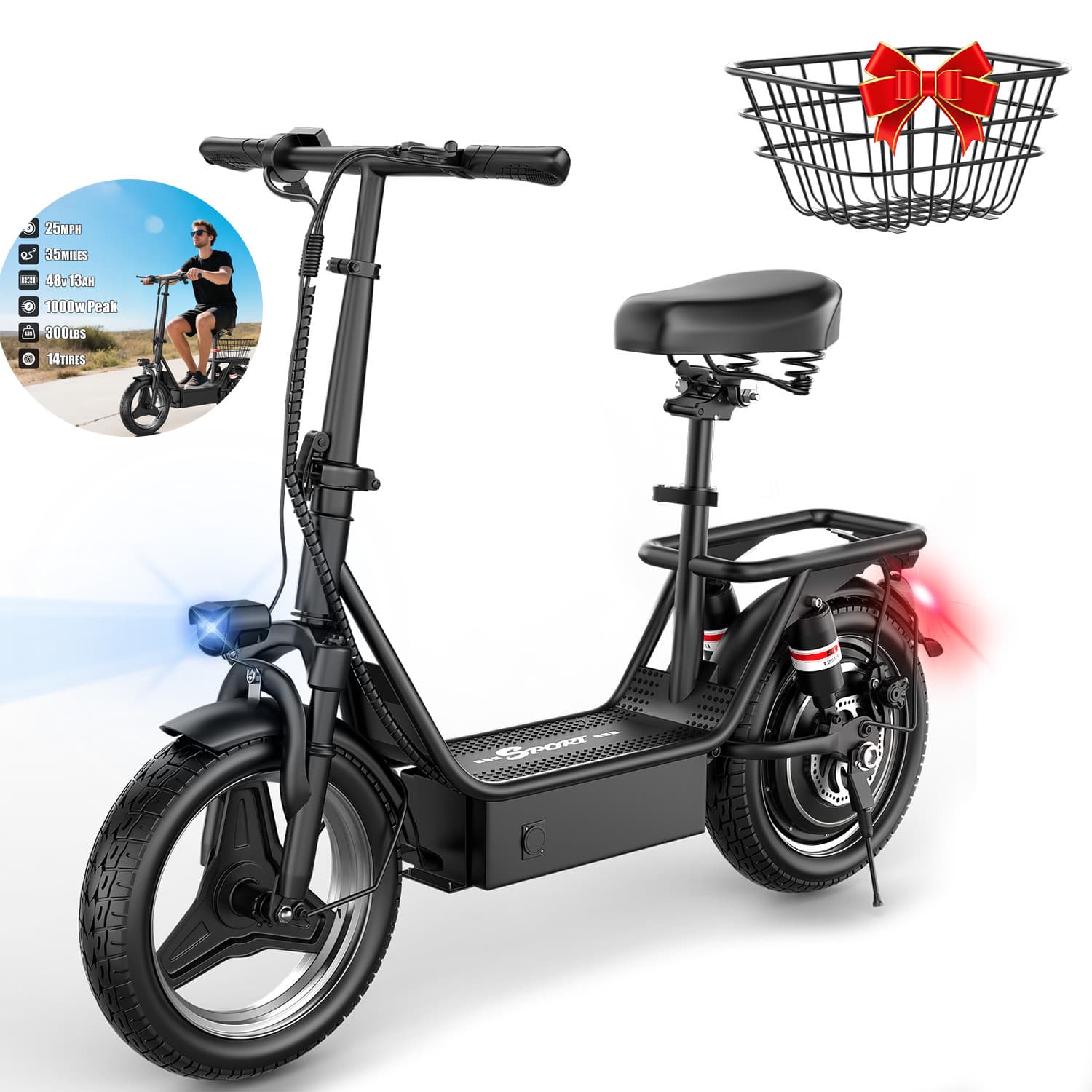 ASKGO Adult Electric Scooter W/ Seat Commuter Foldable 1000W 13Ah Battery 25mph