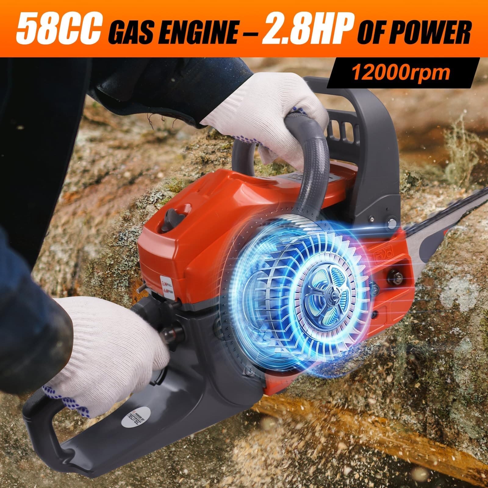 2-Stroke Gasoline Chainsaw 18" + 20" Bar Power Engine Wood Cutting Gas Chain Saw 2