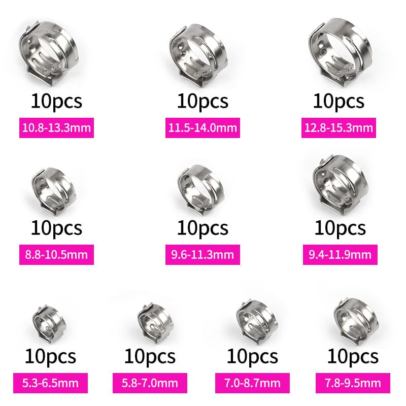 260PCS 304 Stainless Steel Single Ear Hose Clamp Crimp Hose Clamp Assortment Kit 2