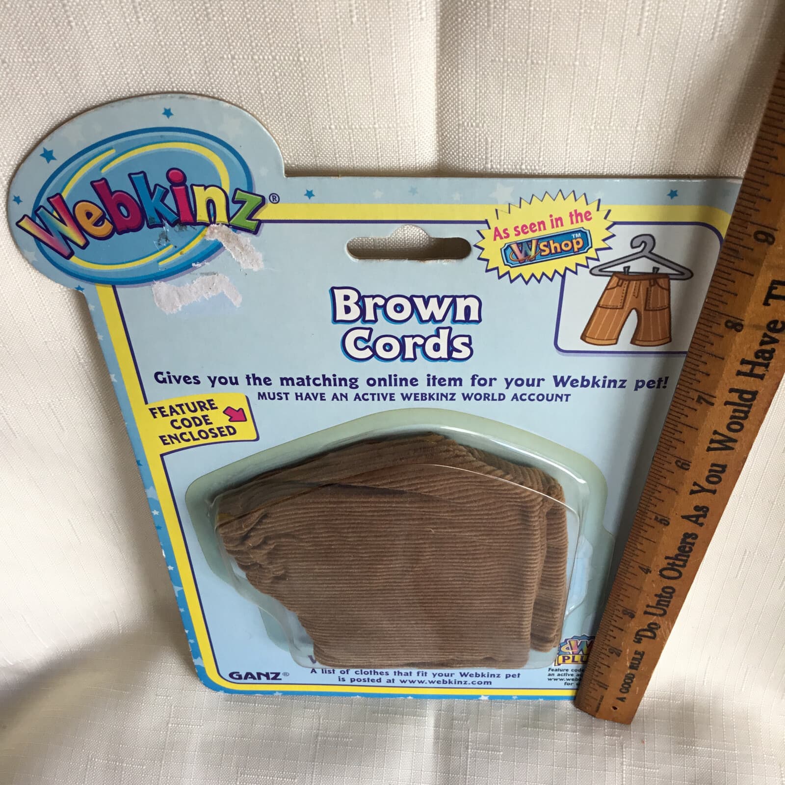 NEW, Webkinz Brown Cords pants in package with code 2
