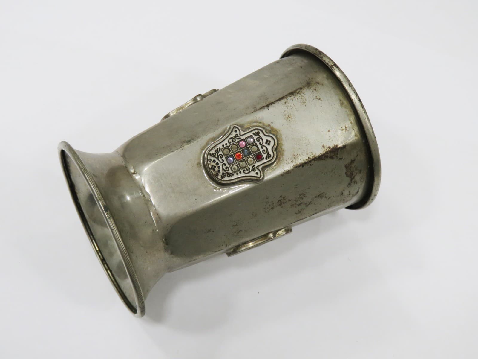 Beautiful Judaica 2 Kabalistic Kiddush Cups with Hebrew Writing, amulet. 3