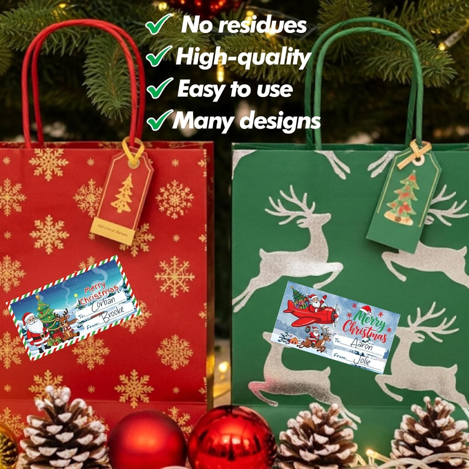 250-Pcs Christmas Gift Tags Stickers Santa Reindeer Snowman Xmas Labels 5