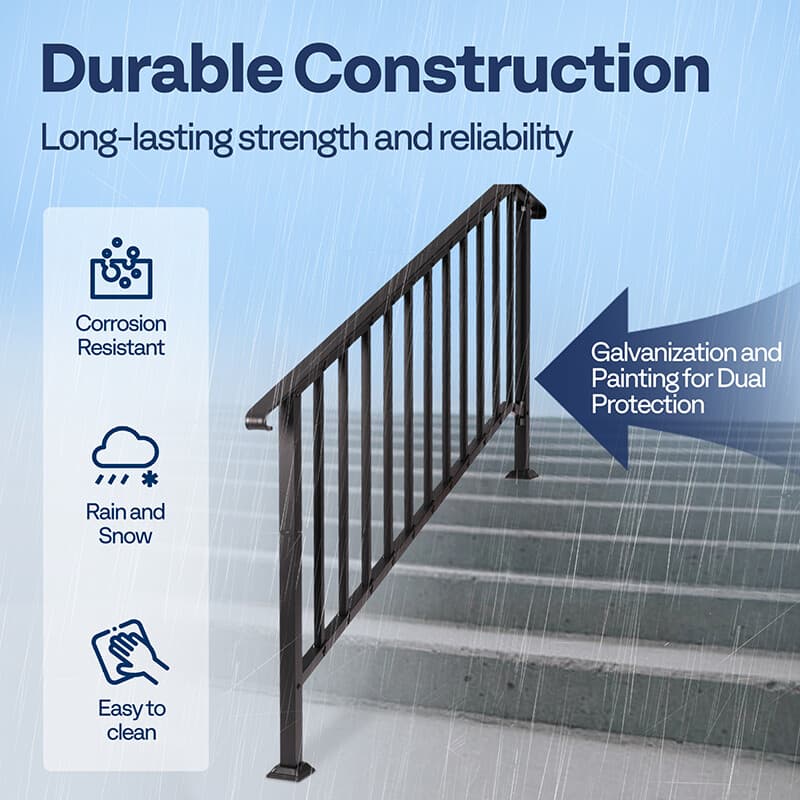 2-Pack 6 Step Hand Rails for Outdoor Steps Wrought Iron Railing for Porch Deck 3