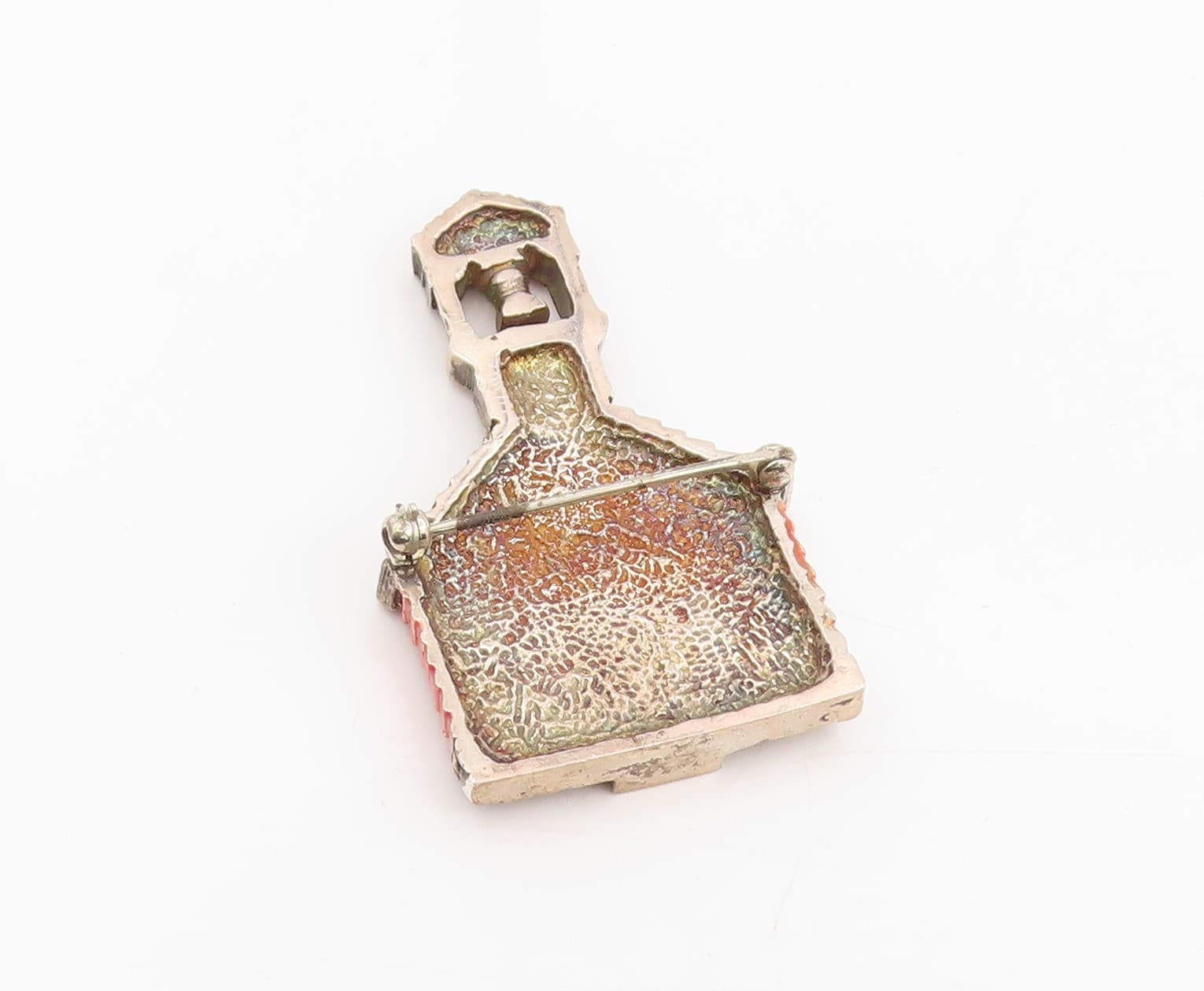 925 Sterling Silver Vintage Brooch Red Enameled Schoolhouse With Bell  BP12046 4