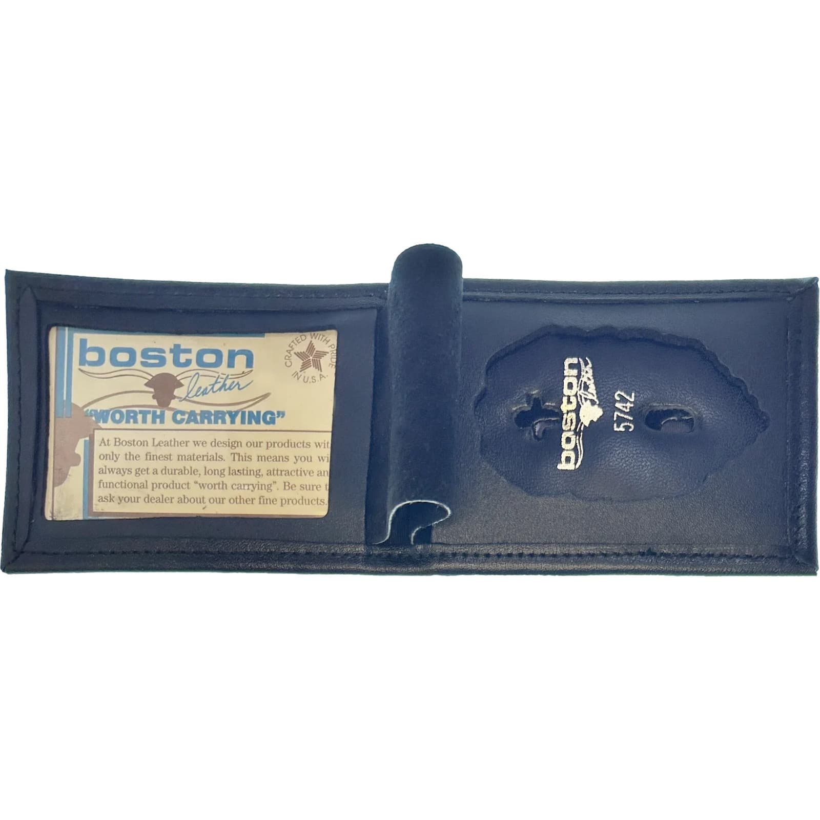 BOSTON LEATHER BILLFOLD STYLE BADGE CASE: Shield Cutout (200-S-4127)