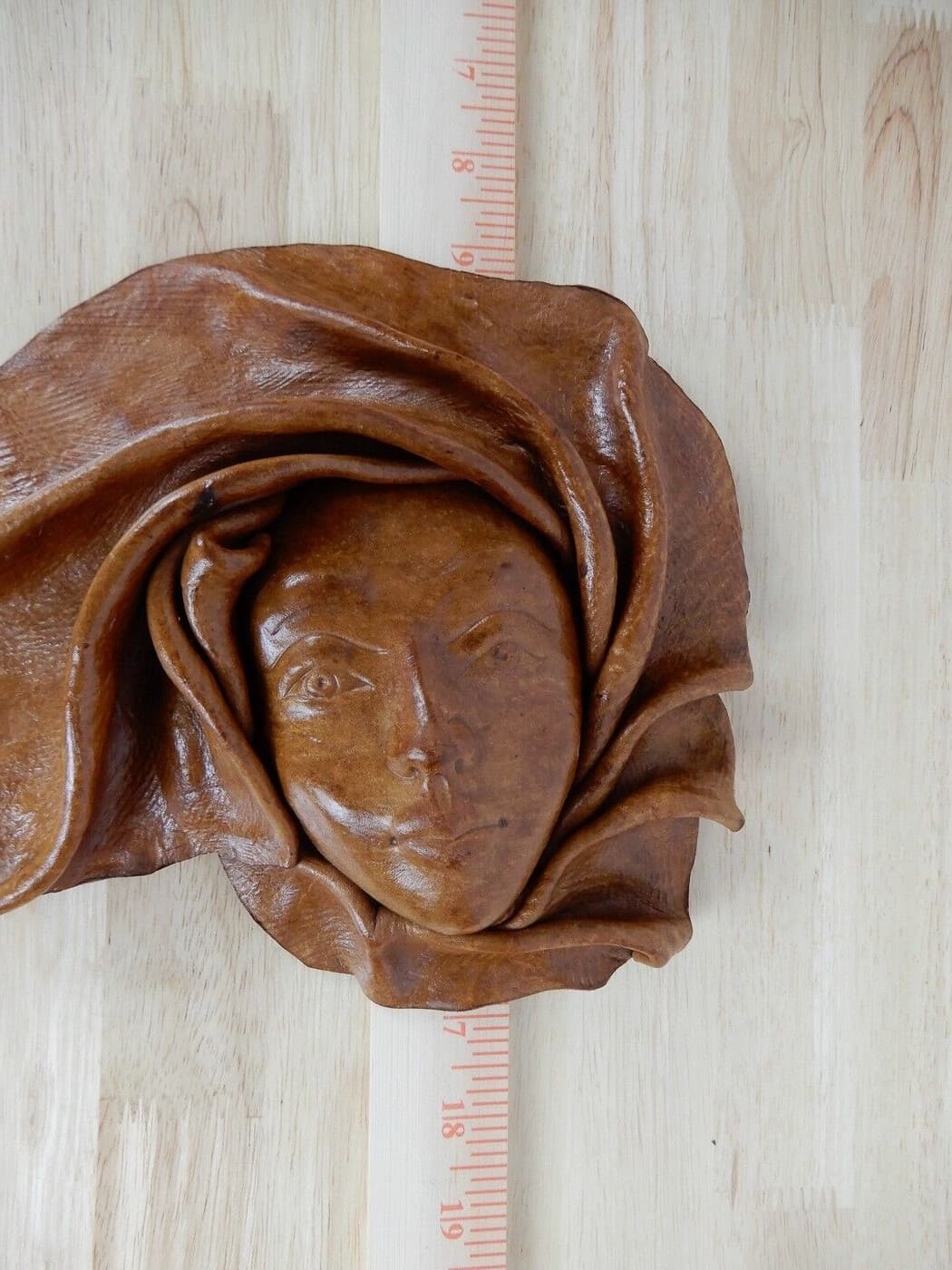 Vintage Leather Wall Mask Woman's Face Handcrafted Sculpture 4