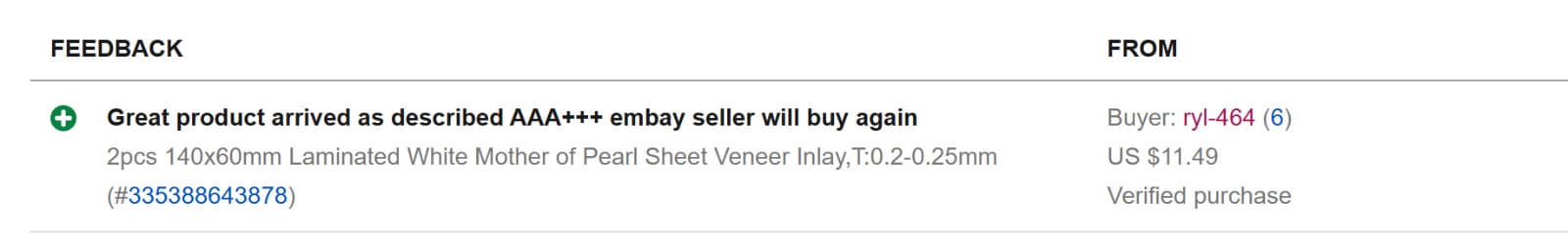 2pcs 140x60mm Laminated White MOP Sheet Veneer  Blank Inlay, T:0.2-0.25mm 3