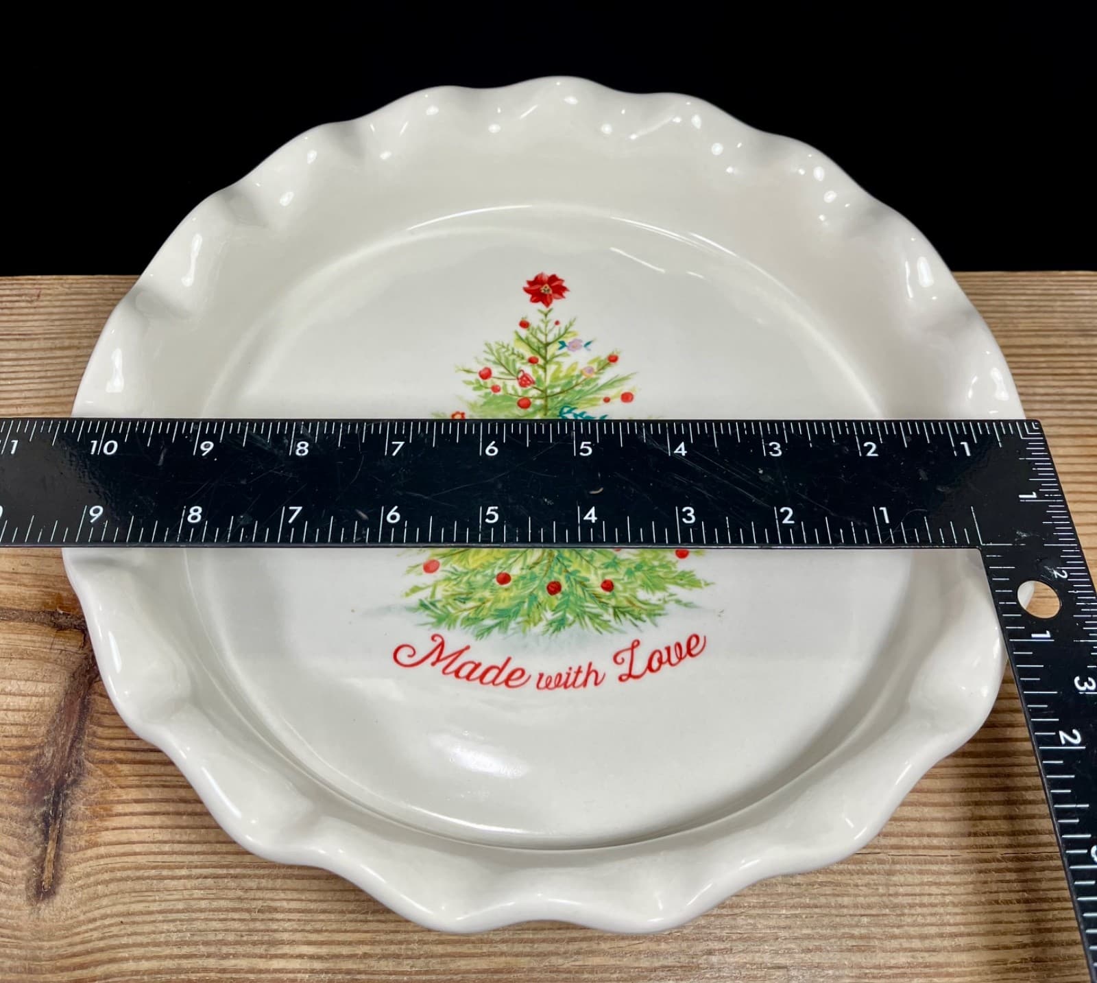 PIONEER WOMAN Baking Pie Dish Stoneware Ruffle ‘Made With Love’ Christmas Tree 5
