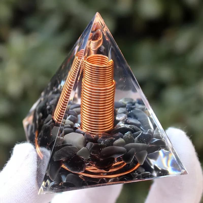 Spiral Copper Orgonite Pyramid Obsidian Orgone Healing Crystal Energy Meditation 4