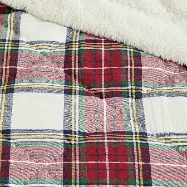 NEW Pottery Barn Teen Morgan Plaid Sherpa Full/Queen Comforter Quilt & Shams Red 3