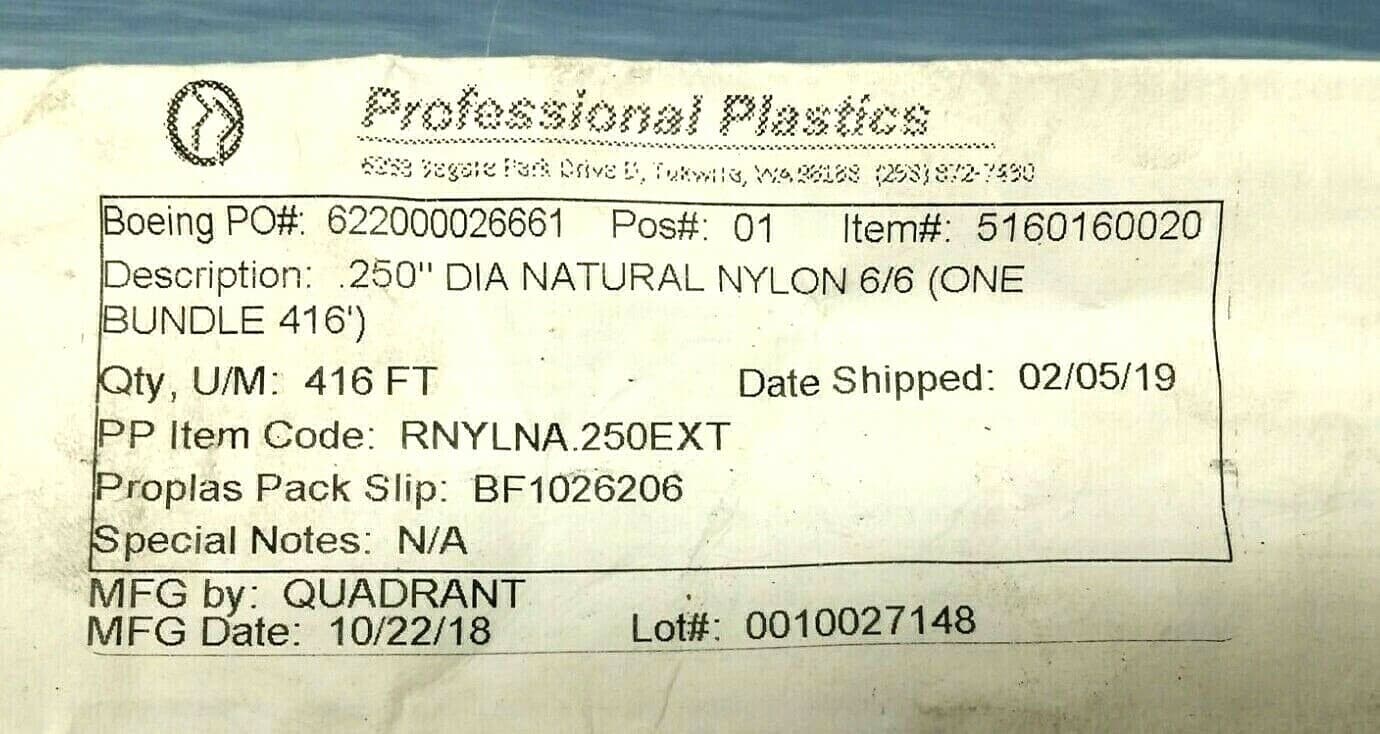 Nylon 101 Rod, Natural 6/6, Solid .25 x 96" Quadrant Eng / Professional Plastics 4