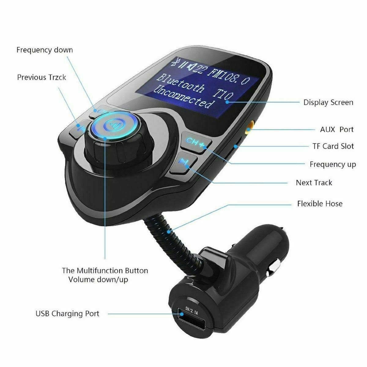 Wireless In-Car Bluetooth FM Transmitter MP3 Radio Adapter Car Kit  USB Charger 2