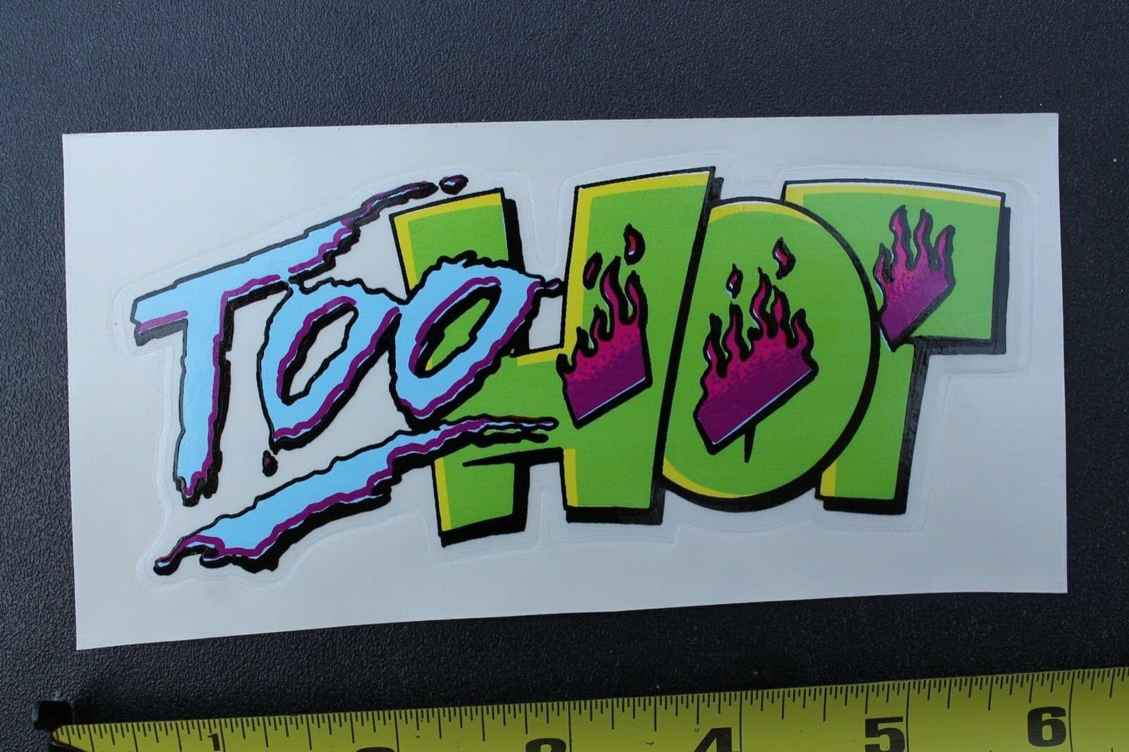 Too Hot Neon Blue Green Fire Retro 80's Style OG V30B Vintage Surfing STICKER 2