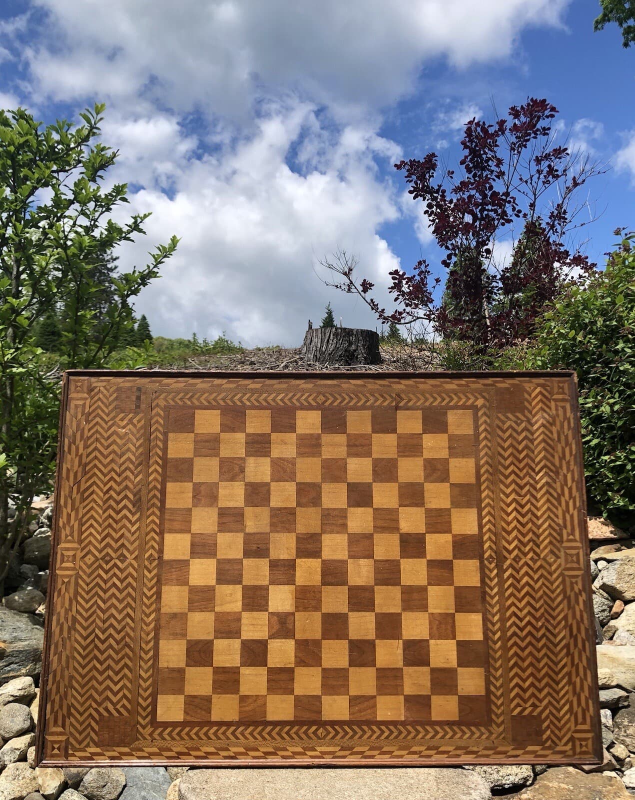 NICE! Antique Large Handmade Marquetry ALL Inlaid Wood Checker Chess Game Board 6