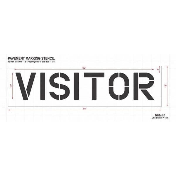 Rae Stl-108-71234 Pavement Stencil, Message, Visitors, 12 In Character Height, 3