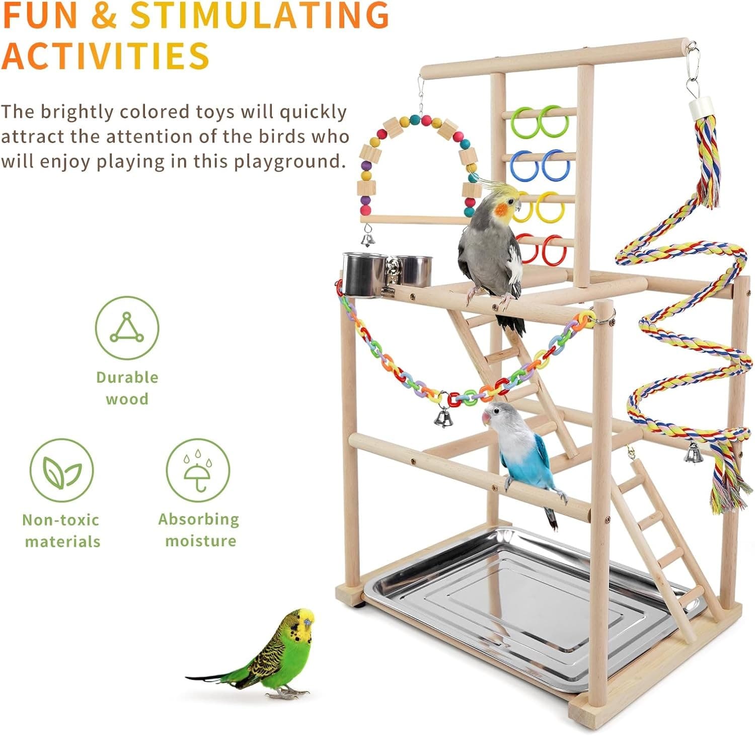 Bird Playground, Parrots Playstand for Small to Medium Birds, Perch Stand  3