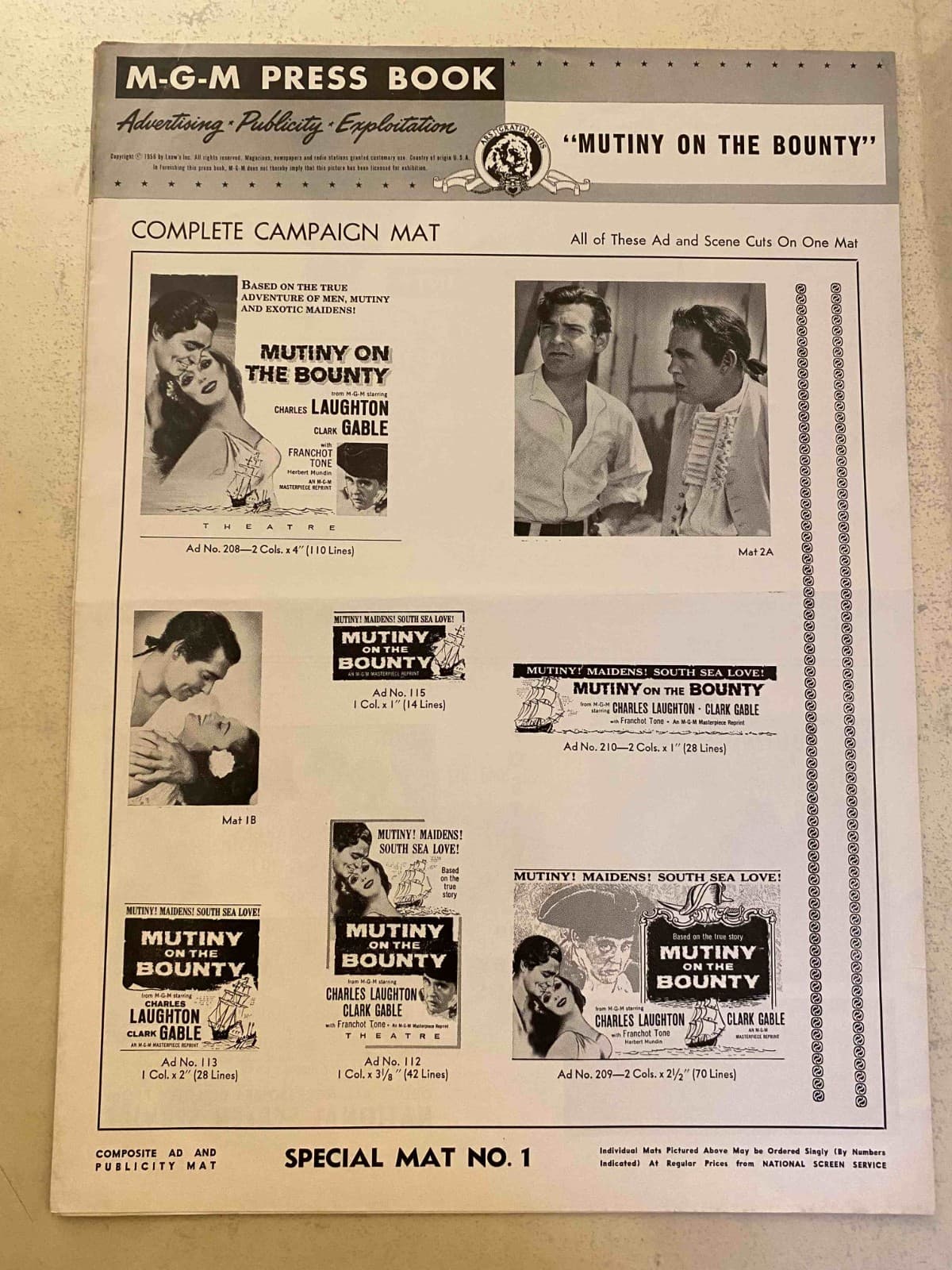 Mutiny on the Bounty Pressbook 1957 Charles Laughton, Clark Gable