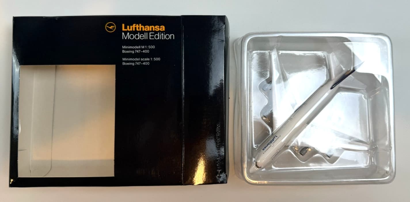 Lufthansa Modell Edition 1:500 Diecast Boeing 747-400 Airplane Window Boxed VG 4