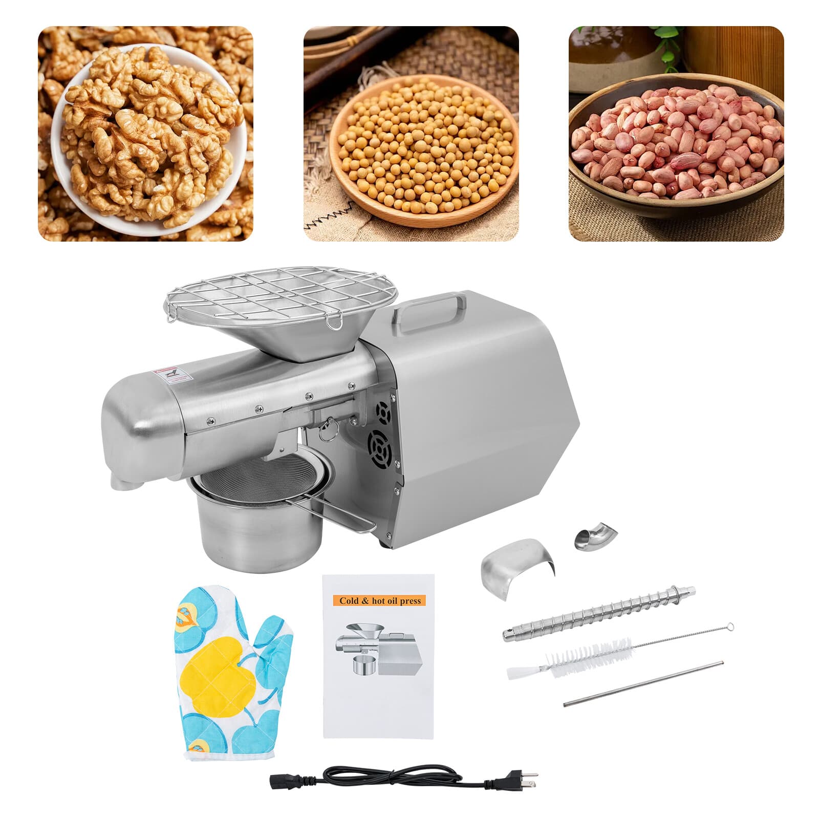 Cold and Hot Oil Press Machine Seed Oil Extractor Stainless Steel 1800W 60 RPM 5