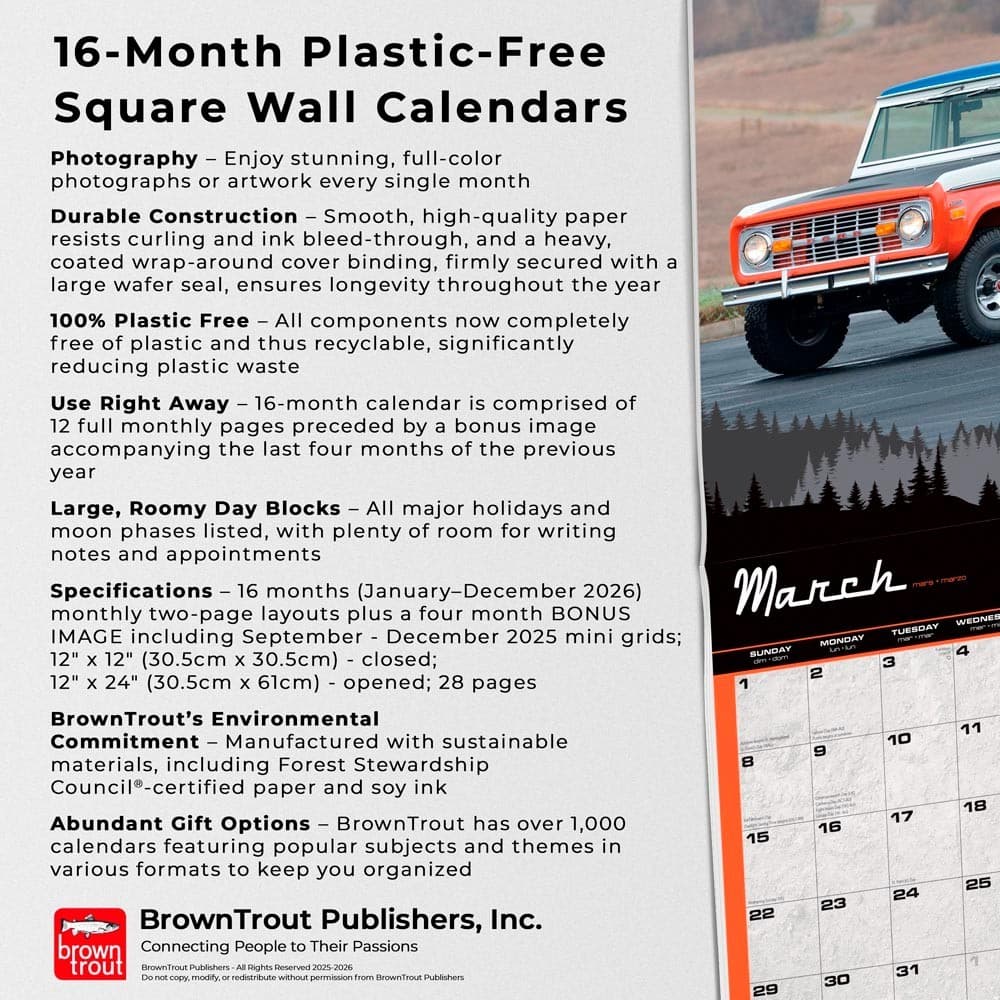 Ford Bronco OFFICIAL | 2026 12x24" (Hanging) Square Wall Calendar | Plastic-Free 6