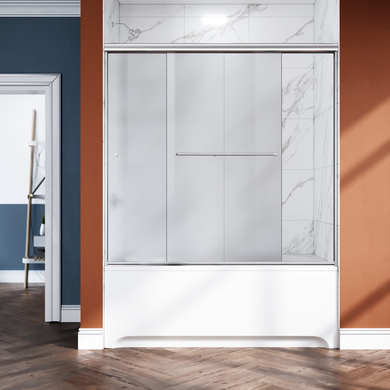 ELEGANT 60"W x 57.4"H Bypass Sliding Shower Door for Bathtub 1/4" Frosted Glass 2