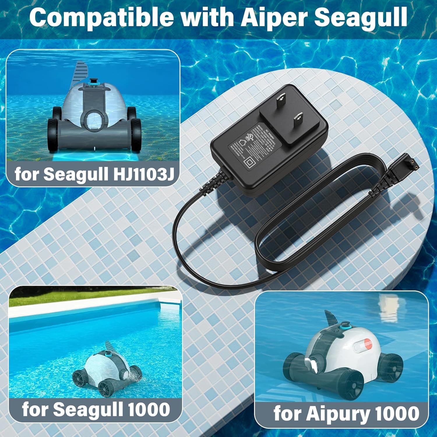 12.6V Charger for Aiper Seagull HJ1103J 1000 Cordless Pool Vacuum Cleaner 2